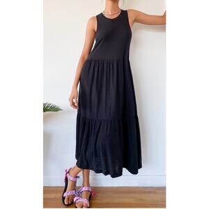 Nation LTD Melissa Dress Size S Neutral Pima Cotton Tiered Midi Lightweight